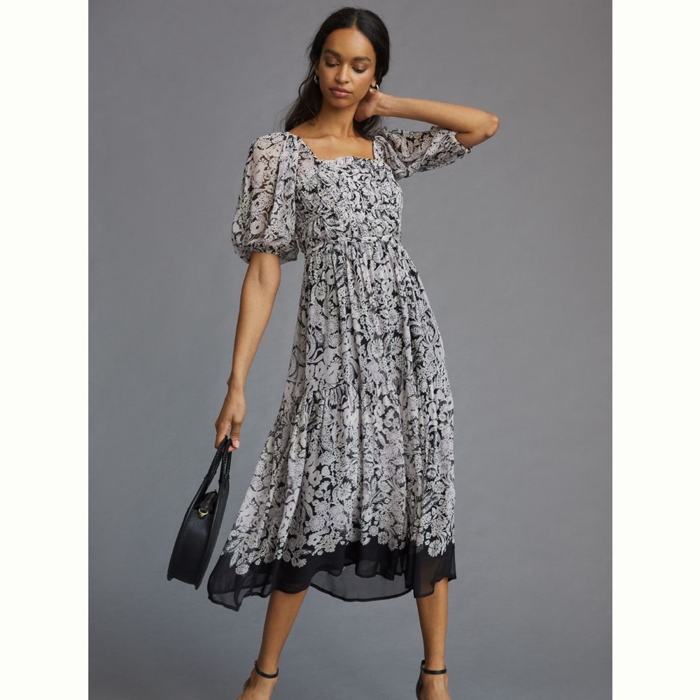 ✨ Anthropologie Squareneck Smocked Midi Dress Sz S